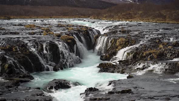 Blue Waterfall Bruarfoss in South West Iceland