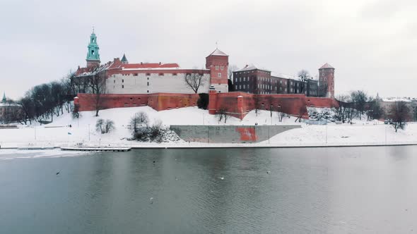 Slowmotion Footage of Wawel Royal Castle in Central Krakow  Vistula River