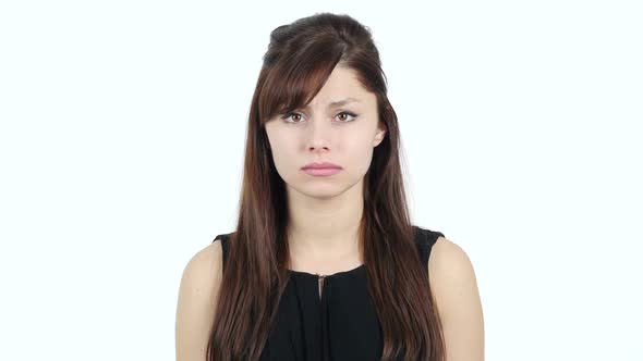 Portrait of Sad Young Girl, White Background