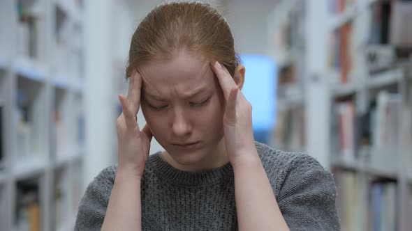 Tense Young Woman with Headache, Frustrated Life