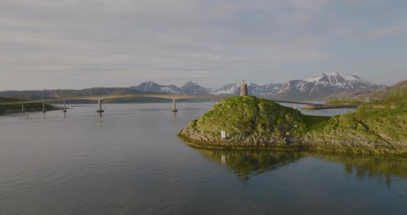 breath taking aerial of Sommaroya Bridge in Northern Norway.
