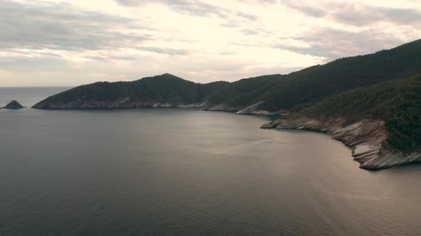 Drone flight around the coastline of Thasos island