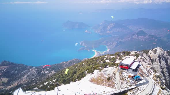 Drone view on world famous paragliding spot in Oludeniz, Fethiye, Turkey