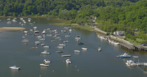 Flying Towards Boats Anchored on Cold Spring Harbor Long Island