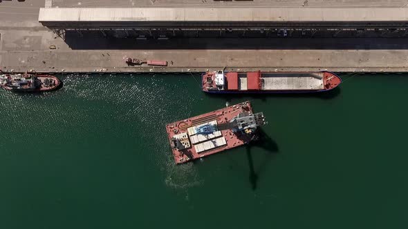 Ukraine  May 2016 Floating Crane Moves to Pier to Unload Oversized Cargo