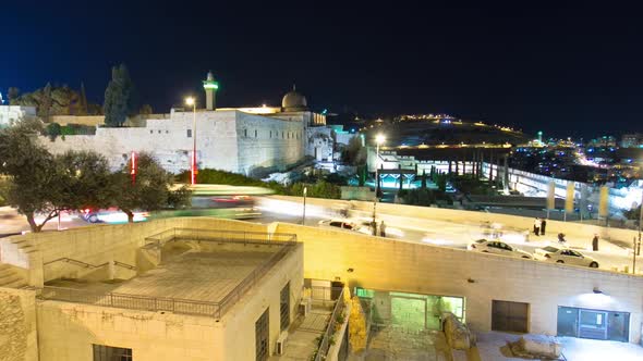Jerusalem at Night Timelapse Hyperlapse with the AlAqsa Mosque and the Mount of Olives