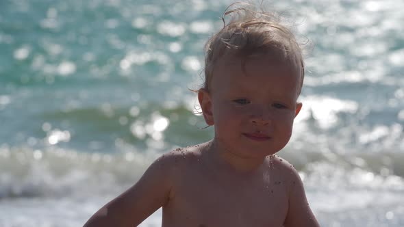 Happy Smiling Little Boy Playing on the Beach on a Sunny Summer Day Child Toddler Boy Having Fun