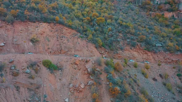 Cars Drive on the Mountain and Rush Along the Serpentine