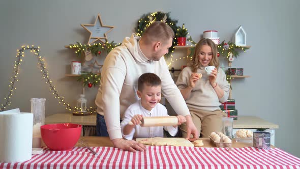 Happy Family Together Prepares Traditional Dishes From the Dough for New Year