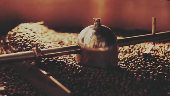 Fragrant Coffee Beans in the Roaster