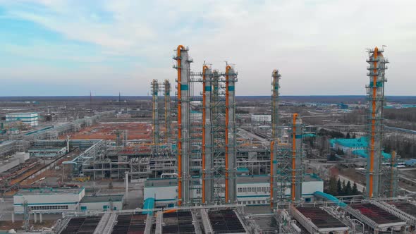 Aerial View of the Pipeline and Distillation Columns at a Large Fuel Processing Plant