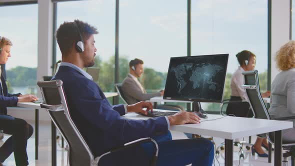 Handsome man working on computer