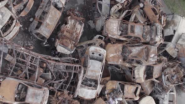 Vertical Video of Wardestroyed Cars in Ukraine