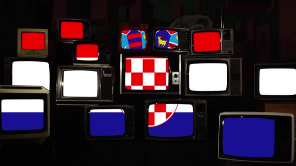 Croatian Flag on Retro TV Screens.