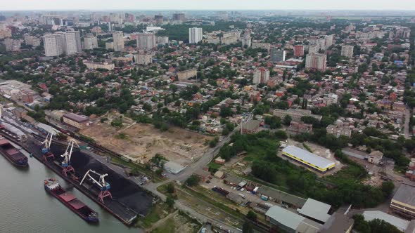 a Large River on the Background of the City is an Aerial View