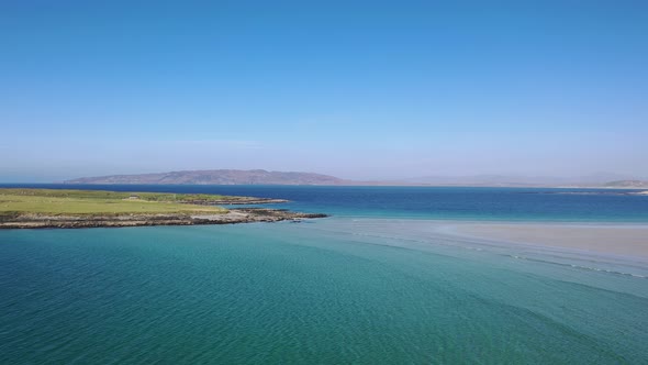 Aerial View of the Awarded Narin Beach By Portnoo and Inishkeel Island in County Donegal Ireland