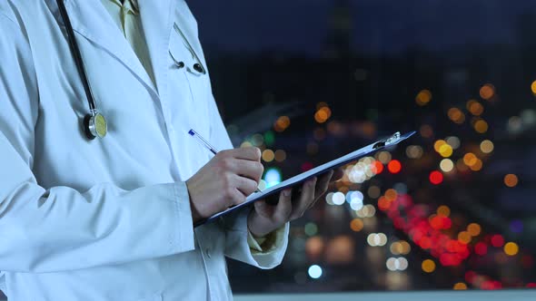 Doctor Writing Prescription And Traffic On Road