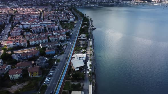 Fethiye City on the Shore of Mediterranean Sea with Long and Beautiful Quay Where Tourists Walk