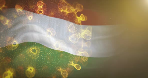 Hungary Flag With Corona Virus Bacteria