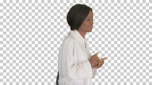 Young african american female doctor talking, Alpha Channel