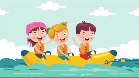 Children Having Fun On Banana Boat