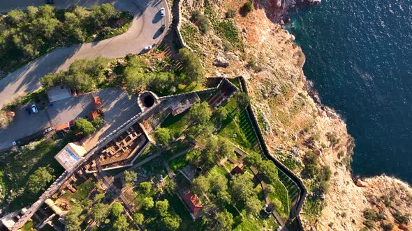 Old Fortress on the Mountain Aerial View 4 K