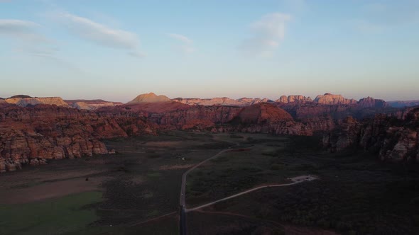 Aerial landscape view over snow canyon state park, utah.