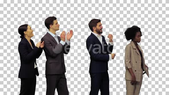 Young office people hearing some pleasant, Alpha Channel