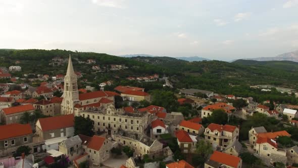 Aerial view of a church in Sumartin Island Brac Croatia Europe