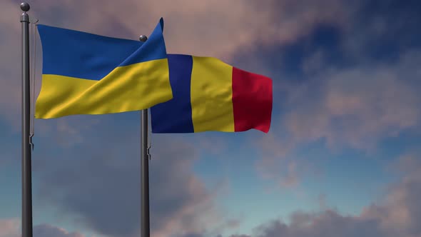 Romania Flag Waving Along With The National Flag Of The Ukraine - 4K
