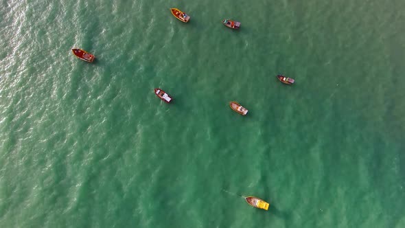 Aerial view of traditional fishing boats moored in the sea of Rio do Fogo.