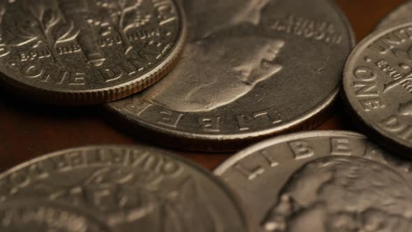 Rotating stock footage shot of American coins