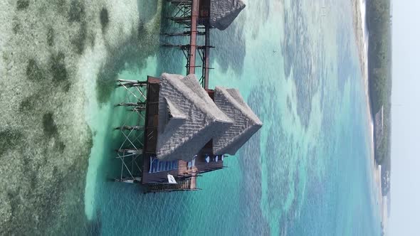 Zanzibar Tanzania  Vertical Video House on Stilts in the Ocean on the Coast Slow Motion