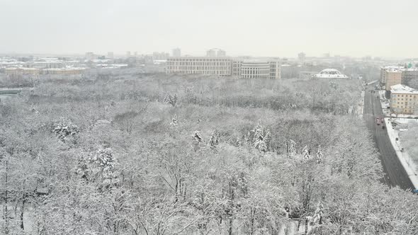 Snowcovered Park in the Center of Minsk