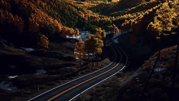 Aerial Panoramic Landscape View of a Scenic Road in Canadian Mountains