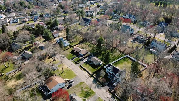 Aerial Drone Wiews Flying Over Neighborhood Houses Suburbs Yonkers New York