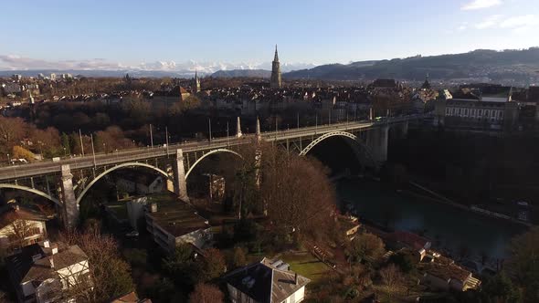 Aerial view of Kornhausbrucke bridge in Bern