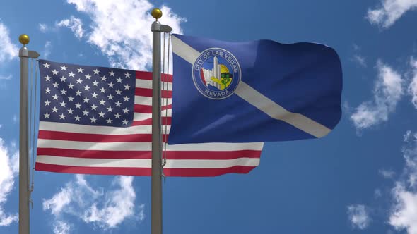 Usa Flag Vs Las Vegas City Flag Nevada  On Flagpole