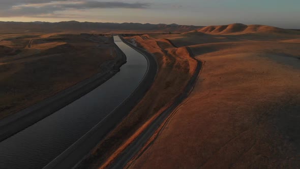 Aerial of gorgeous twilight in California.  The heart of an agricultural water dispute.  A life givi