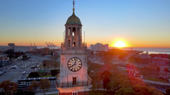 Clock tower top view at beautiful sunrise, Torre de los Ingleses, Buenos Aires