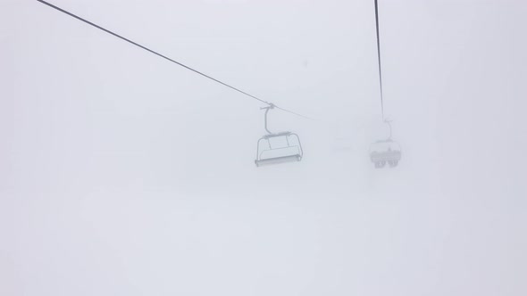 Stormy Weather In Ski Resort From Chair Lifts View