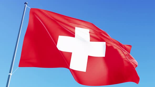 Swiss Flag Video  3d Switzerland Flag Loop Footage at Day Light
