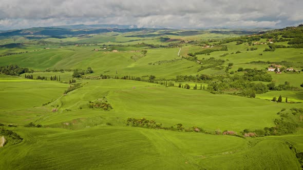 Flying over the beautiful Tuscany Italy landscape