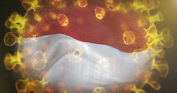 Indonesia Flag With Coronavirus Microbe Centered 4K