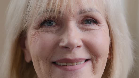 Extreme Closeup Caucasians 60s Woman 50s Mother Smiling Sincerely Toothy Smile Lady Aged Old Mature
