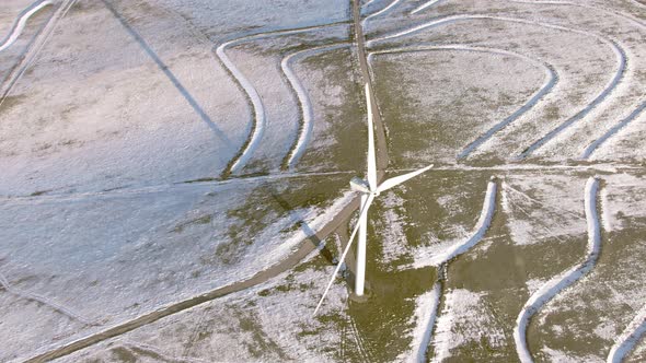 Aerial shots of wind turbines on a cold winter afternoon in Calhan, Colorado