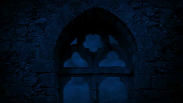 Window In Medieval Ruins At Night