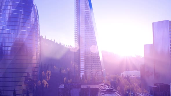 City Skyline with Urban Skyscrapers at Sunset alt