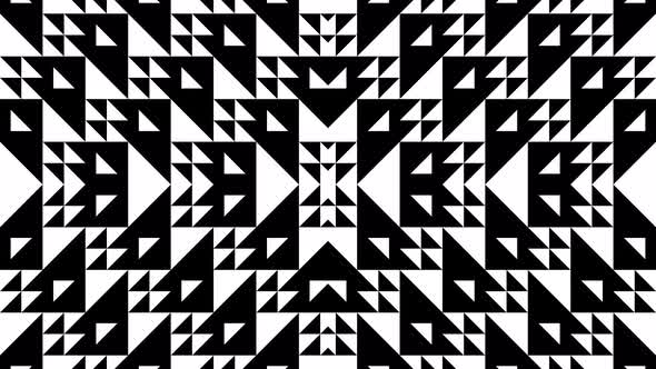 Black and white triangles in minimal dynamic pattern. Monochrome square tile mosaic