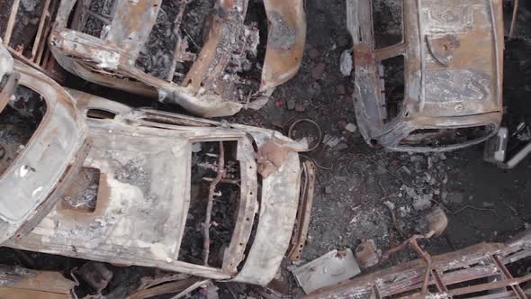 Vertical Video of a Dump of Destroyed Cars During the War in Ukraine